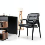 Amazon Basics Guest Chair Black Faux Leather Office Chair with Arms-0