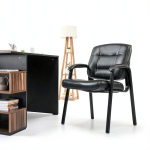 Amazon Basics Guest Chair Black Faux Leather Office Chair with Arms-0