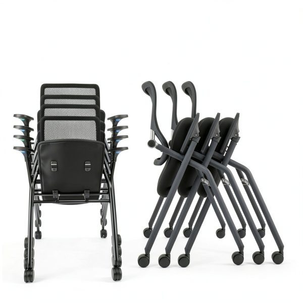 PRO, Stackable & Foldable Conference Room Chairs with 2X Thick Cushion, Lumbar Support, Armrest - Mesh Bouncing Back for Office Meeting, Conference, Training Room Chair 1 Pack-6