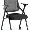 PRO, Stackable & Foldable Conference Room Chairs with 2X Thick Cushion, Lumbar Support, Armrest - Mesh Bouncing Back for Office Meeting, Conference, Training Room Chair 1 Pack-4