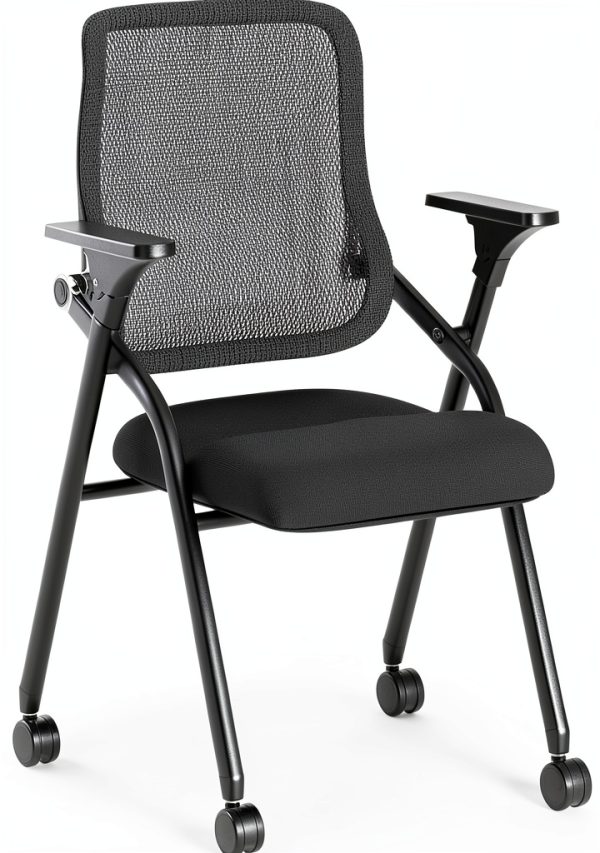PRO, Stackable & Foldable Conference Room Chairs with 2X Thick Cushion, Lumbar Support, Armrest - Mesh Bouncing Back for Office Meeting, Conference, Training Room Chair 1 Pack-4