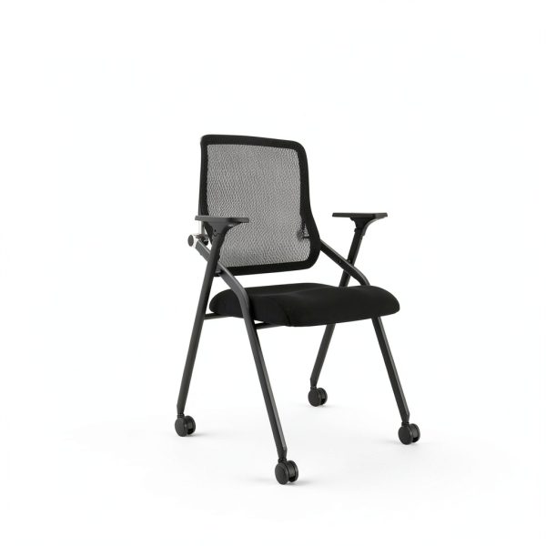 PRO, Stackable & Foldable Conference Room Chairs with 2X Thick Cushion, Lumbar Support, Armrest - Mesh Bouncing Back for Office Meeting, Conference, Training Room Chair 1 Pack-2